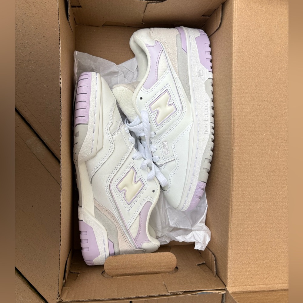 New Balance 550 White and Light Purple Sneakers